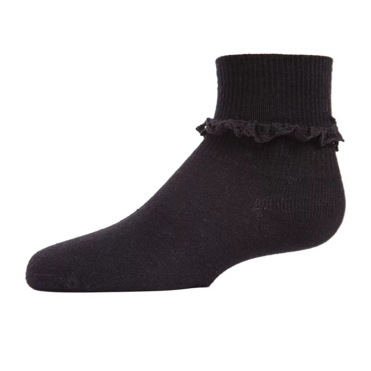 Детские носки для девочек хлопковые с оборкой Memoi Eyelet-Ruffle-Trim Cotton-Rich Ankle Sock LEGWEAR, Black