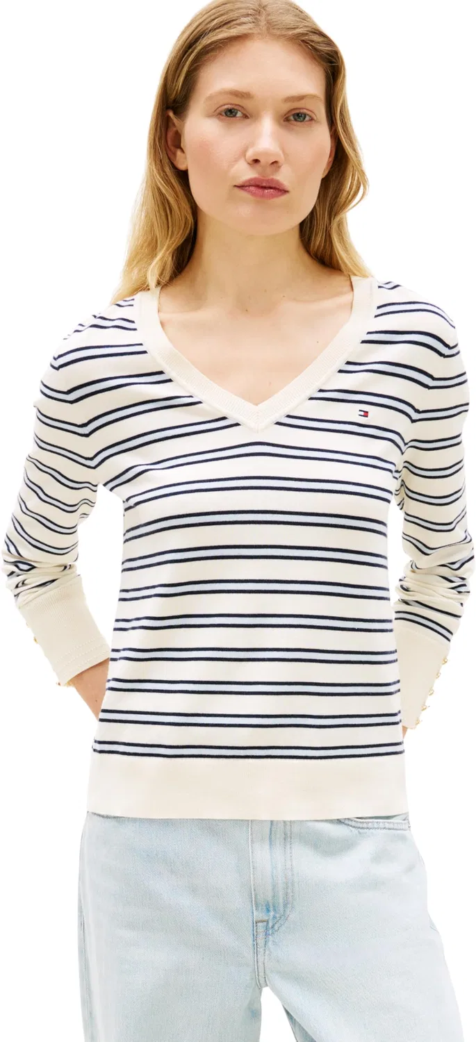 Женский джемпер с V-образным вырезом Tommy Hilfiger, Beige (Calico/Dark N Navy/Blue Stp)