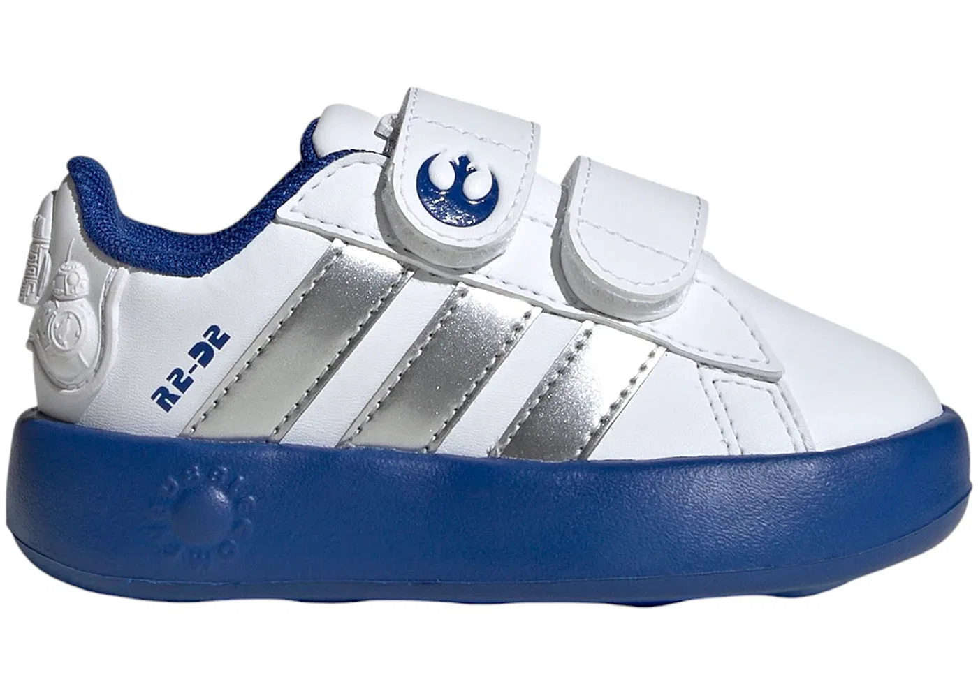 Детские кроссовки с принтом Star Wars Adidas Grand Court 2.0, Cloud White/Silver Metallic/Royal Blue