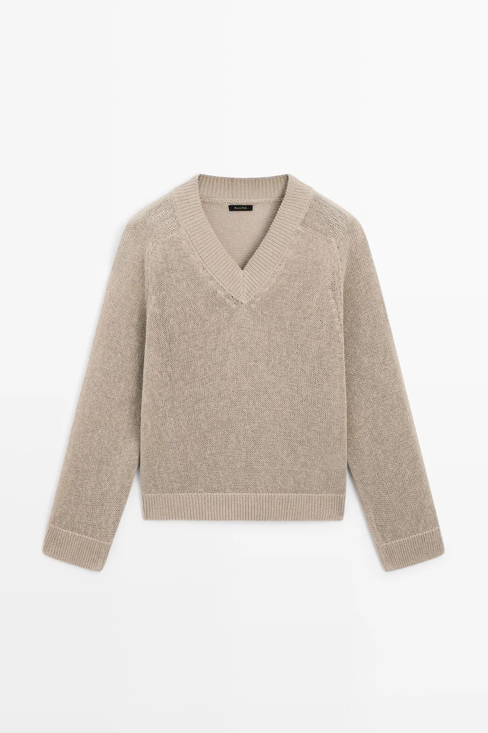 Свитер Massimo Dutti Cotton Blend V-Neck Knit, бежево-серый — фото 2