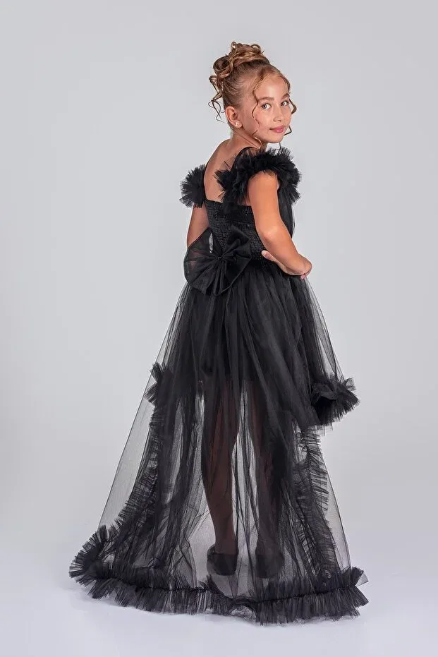 Детское платье для девочек с пайетками Tailed tulle style black children's evening dress waiterboy aby231 Abiyekids, Black — фото 4