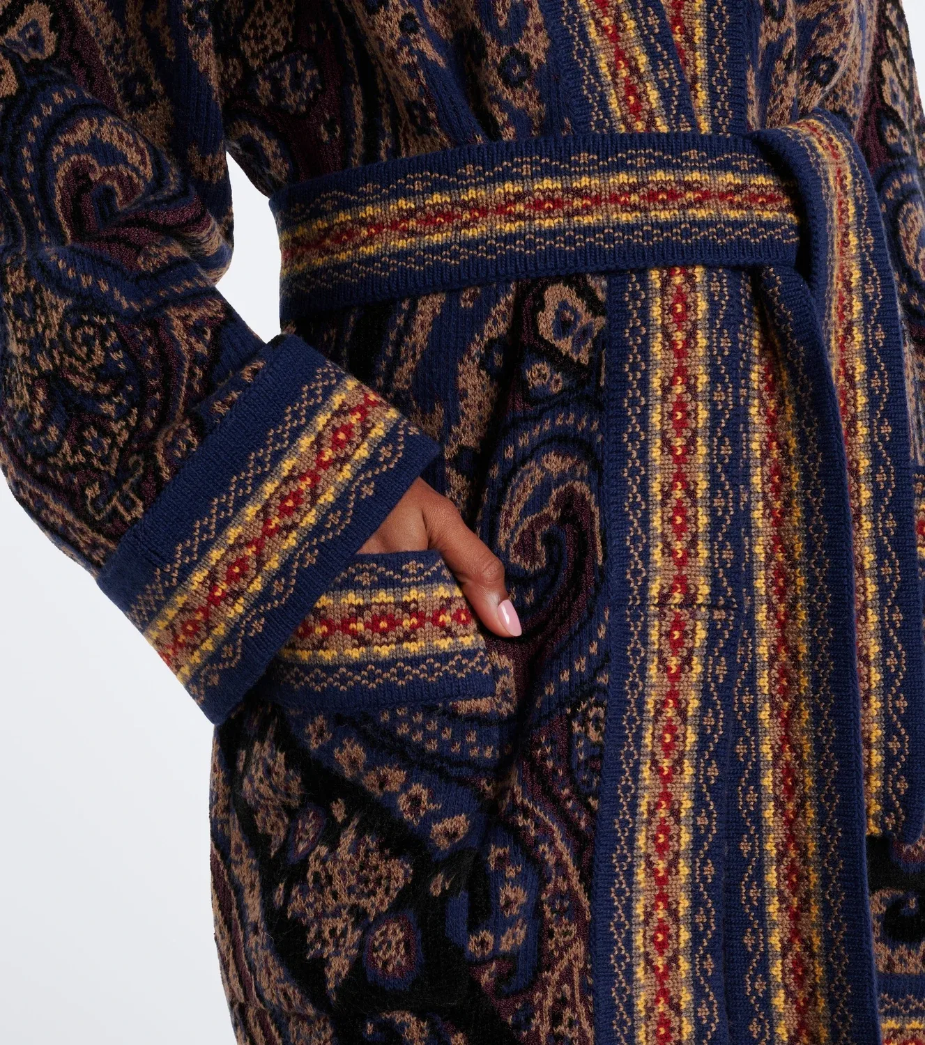 Кафтан жаккардовый с поясом Etro, синий — фото 4