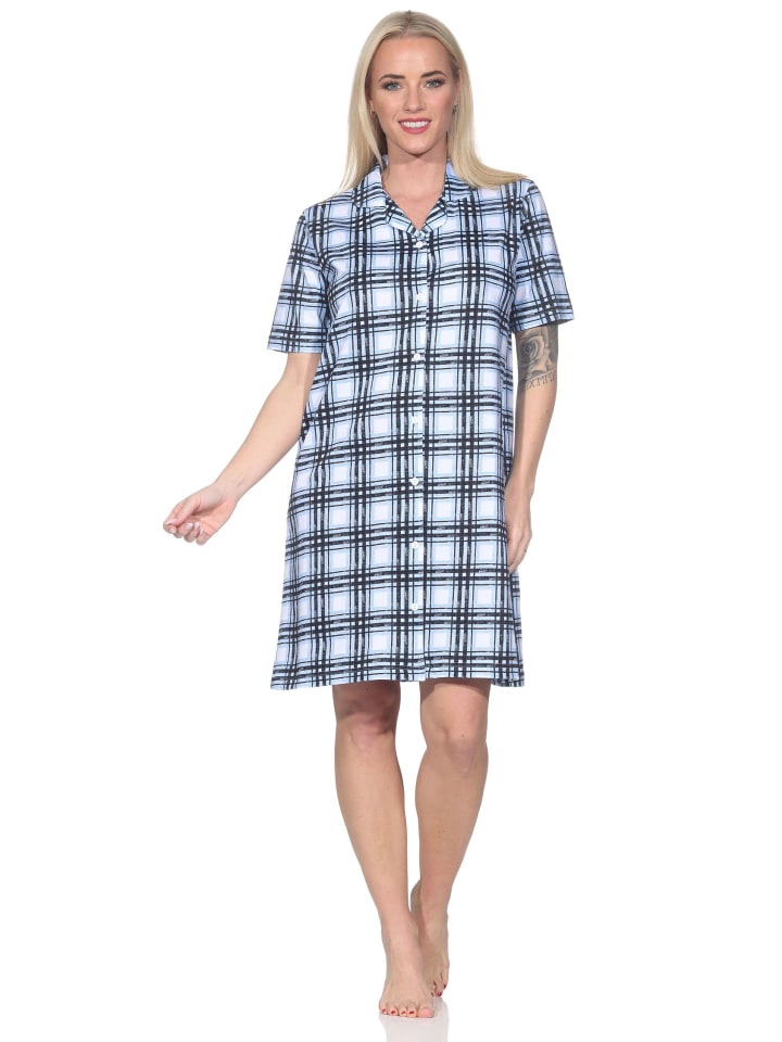 

Ночная рубашка из джерси с короткими рукавами, клетчатая, размер плюс 125 214 446, светло-голубого цвета NORMANN