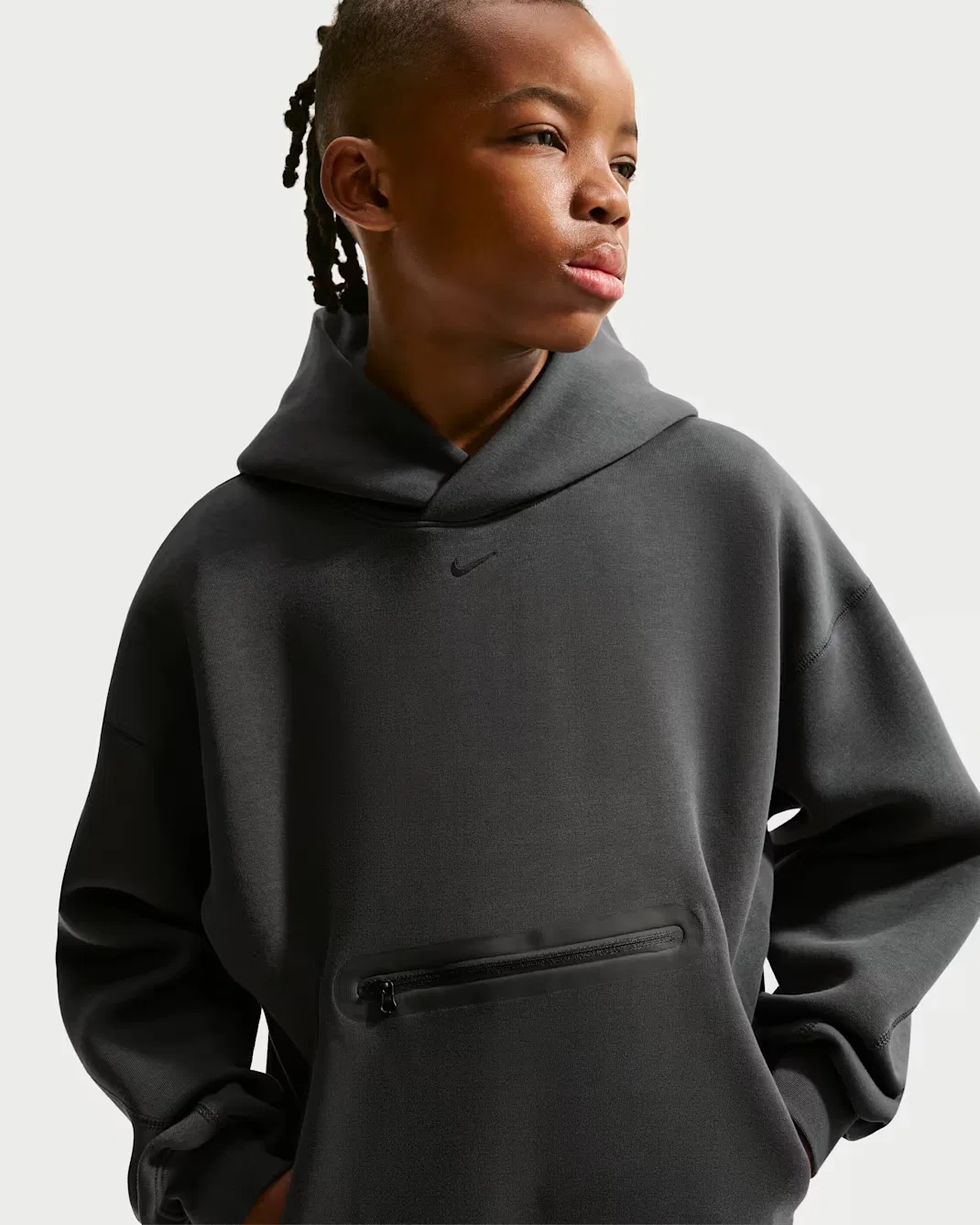 Толстовка с капюшоном большого размера для мальчиков (подростков) Nike Sportswear Tech Fleece, Anthracite/Black — фото 3