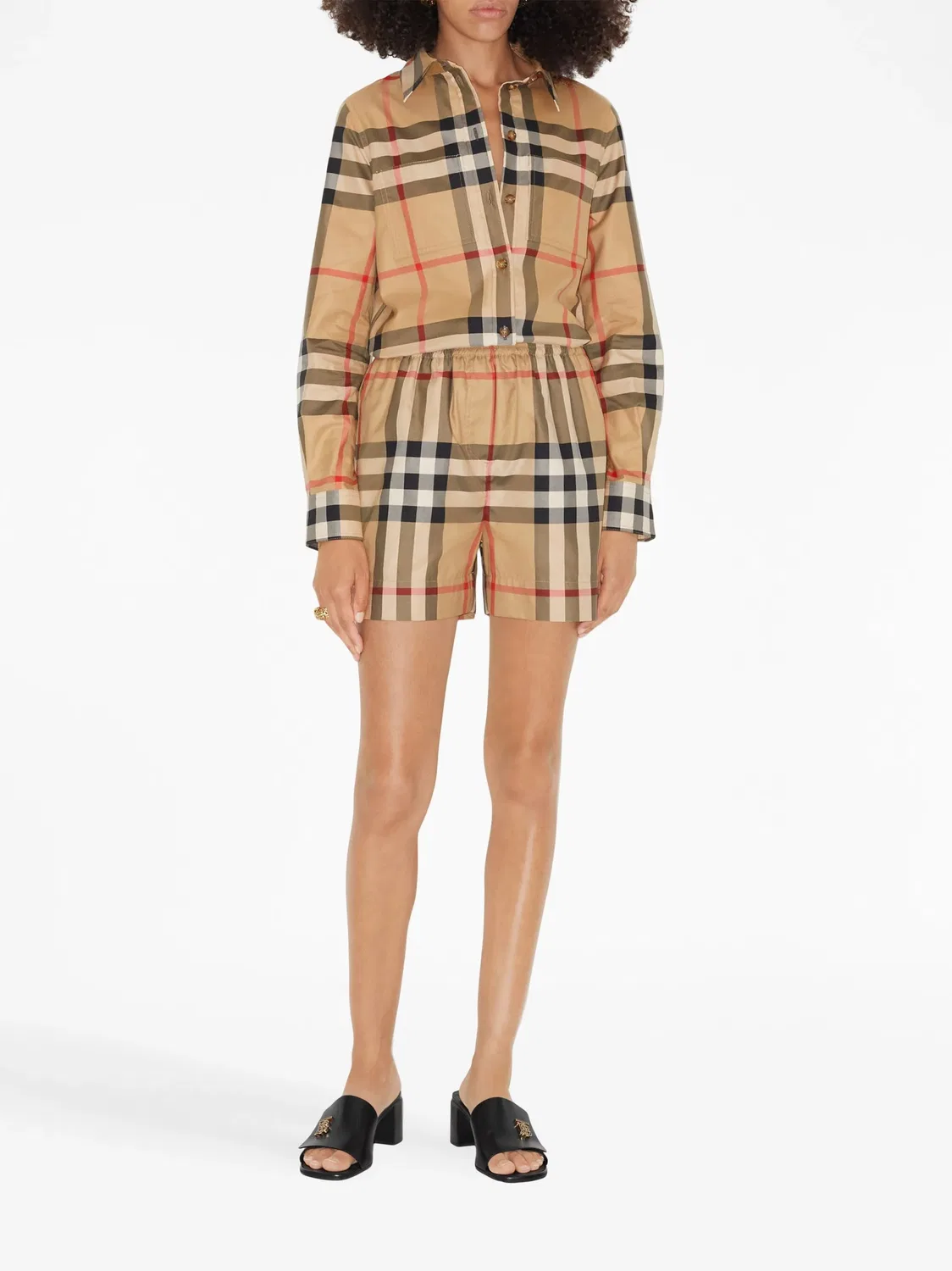 Шорты из хлопка в винтажном клетчатом узоре Burberry, винтажный бежевый — фото 4