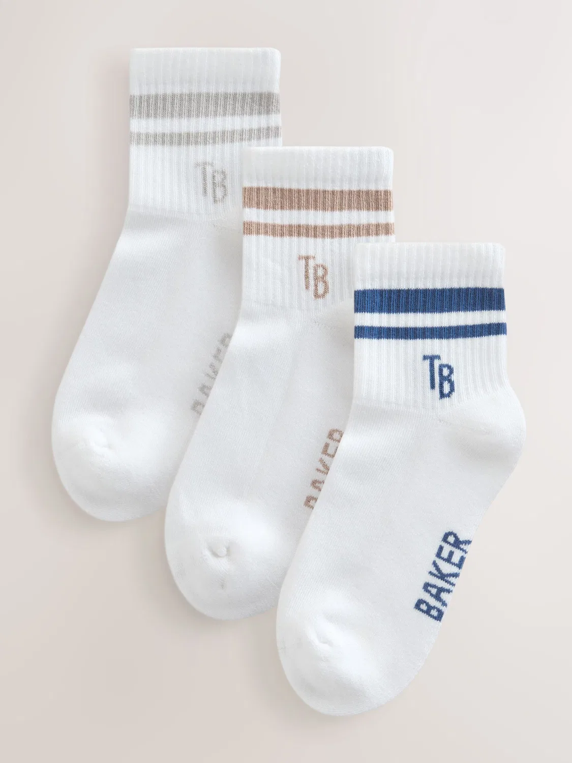 Носки 3 пары Ribbed Cushioned Sole Baker by Ted Baker, белый