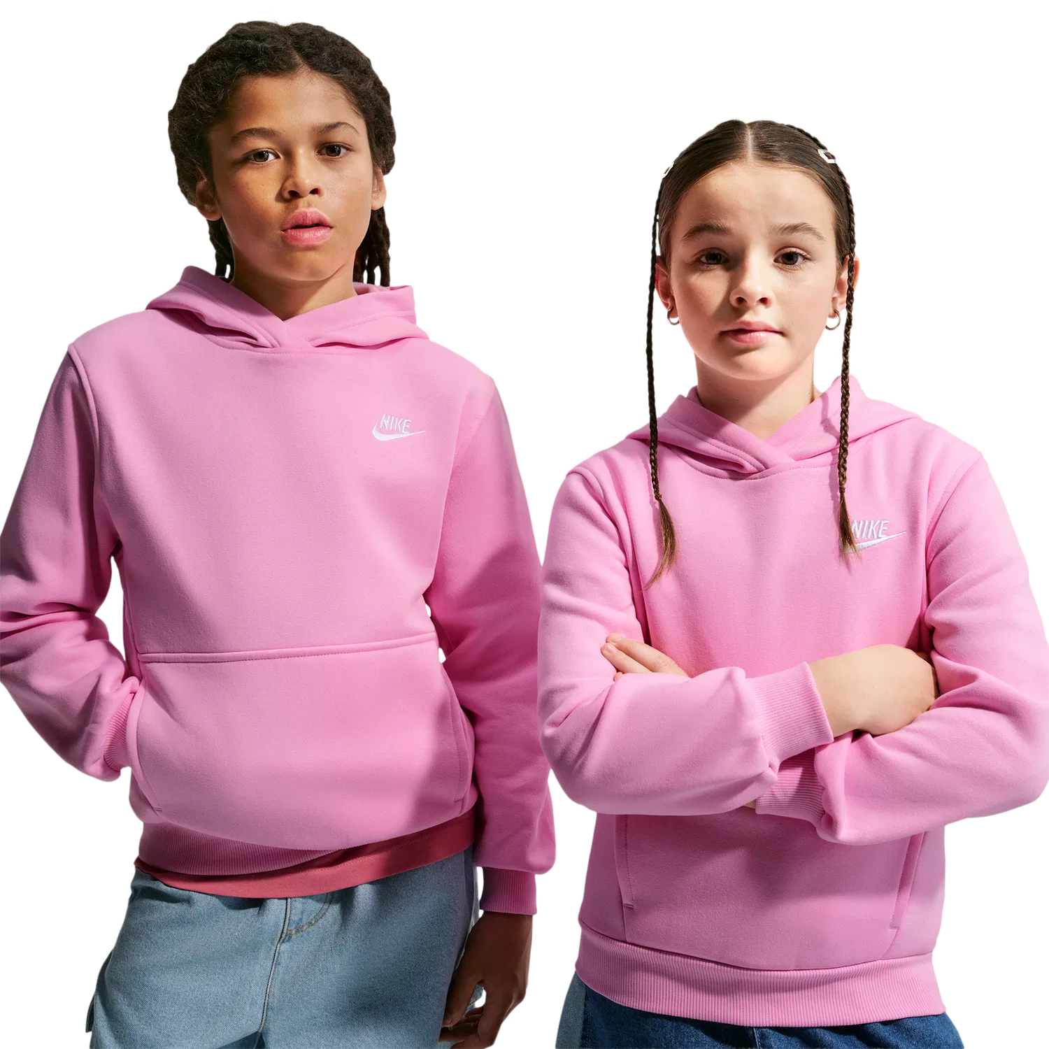 Детское худи для мальчиков с капюшоном и передним карманом Nike NSW Club LBR Fleece, Pink Rise/White — фото 3