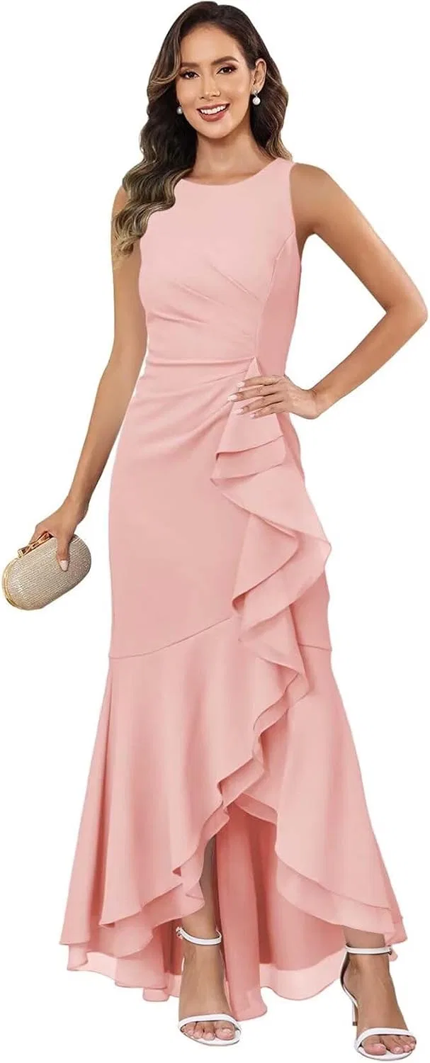 Женское вечернее платье с воланами и ярусной юбкой, Blush Pink