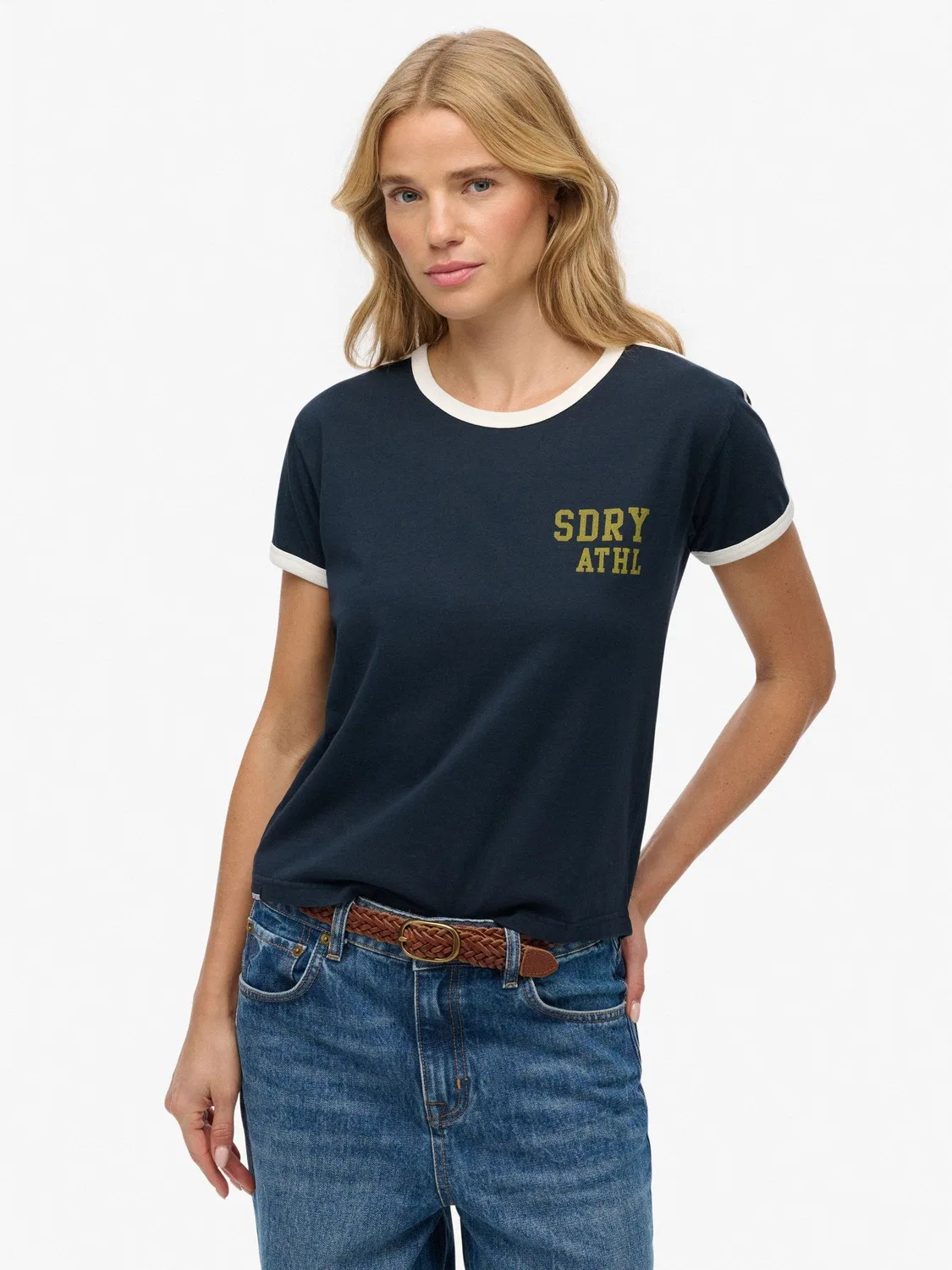 Футболка с контрастными полосами Athletic Essentials Side Stripe Logo Superdry, темно-синий — фото 2