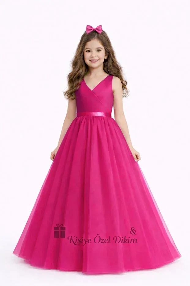 Детское платье для девочек с запахом Nsmlife, Fuchsia Pink — фото 3