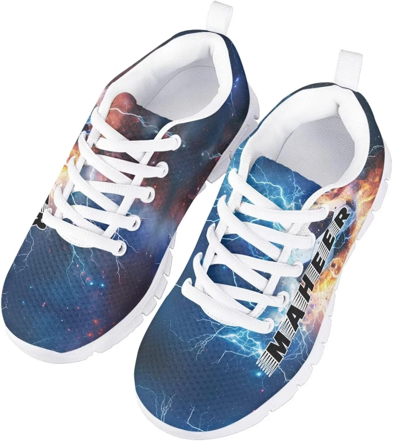 Детские кроссовки с дышащим верхом для мальчиков HUISEFOR, Soccer Fire Water Lightning-Custom Name — фото 3