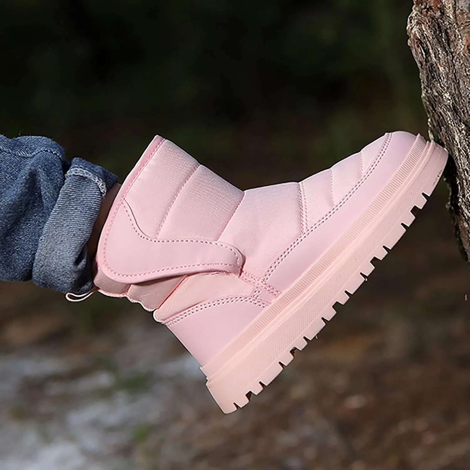 Детские зимние сапоги для девочек на толстой подошве с флисовой подкладкой, Pink — фото 4