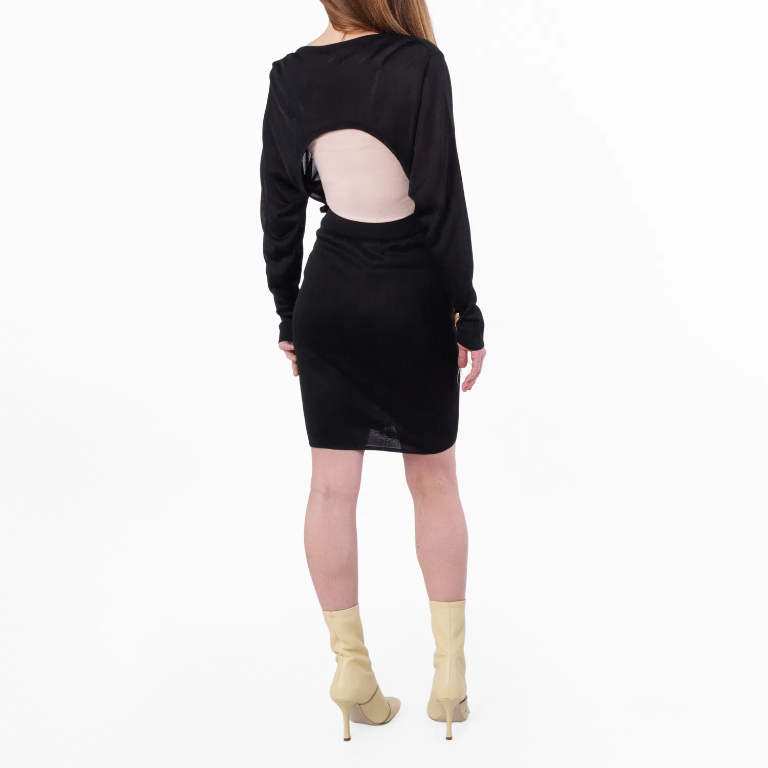 Платье трикотажное с длинным рукавом Black Long-Sleeve Ackless Knit Dress Saint Laurent, Black — фото 4