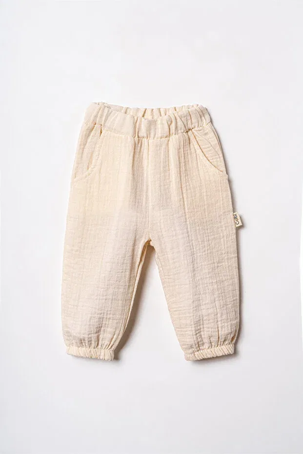Детские штаны для девочек с эластичным манжетом и поясом Organic Muslin Fabric Baby Pants Mini Cotton, Nude Color