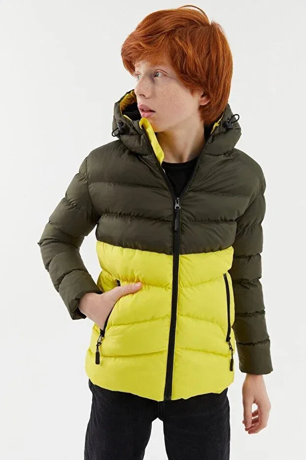 Детское пальто для девочек с капюшоном River Green, Khaki-Yellow — фото 2
