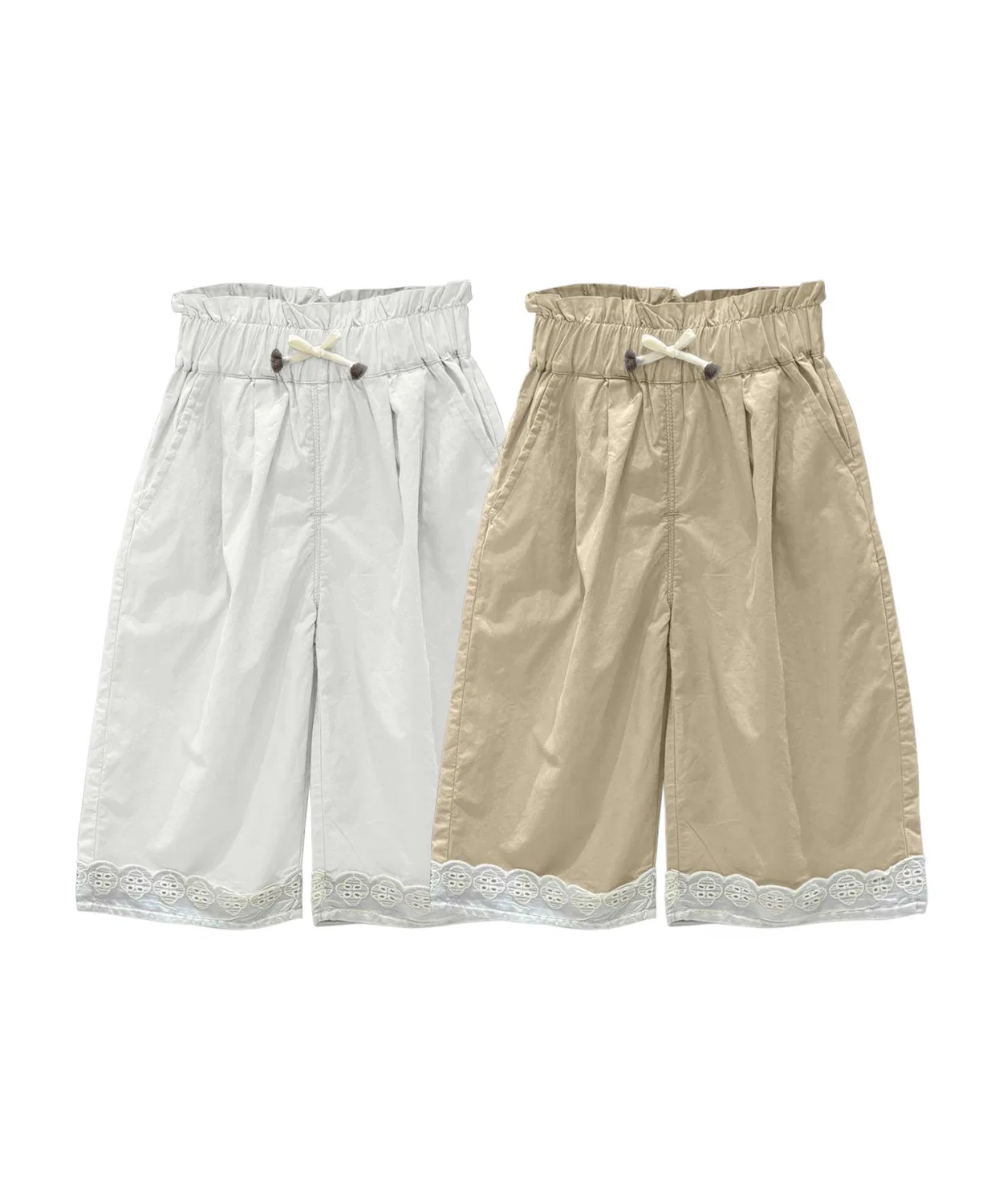 Детские широкие брюки из хлопка с кружевной отделкой по низу aimoha, Light Beige — фото 3