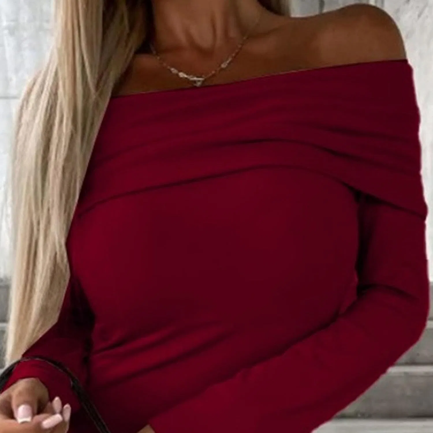 Женское облегающее макси-платье с открытыми плечами, Red — фото 3