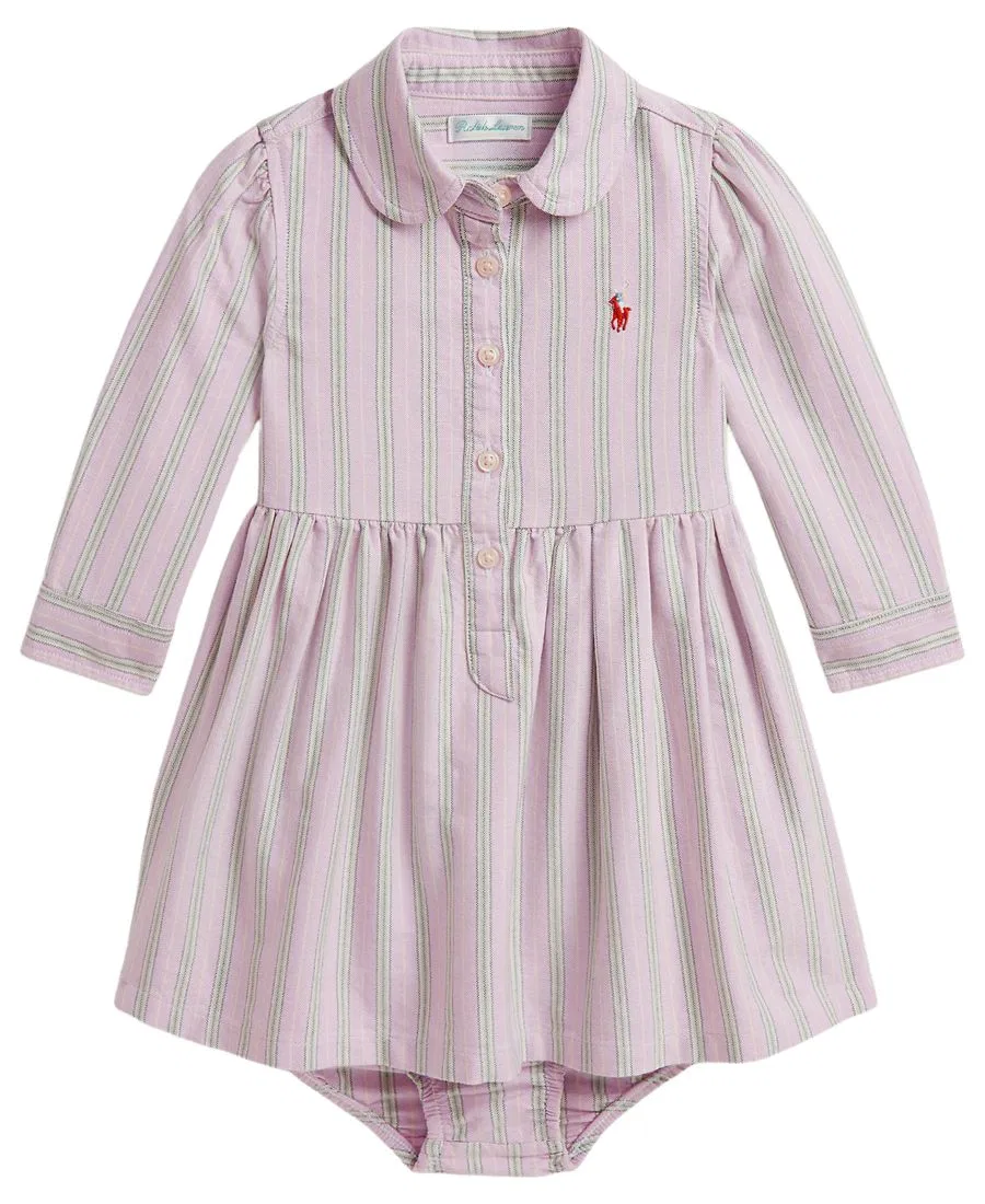 Платье-рубашка хлопковое в полоску с трусиками-блумер, 2 предмета Polo Ralph Lauren, Lavendar Green Multi