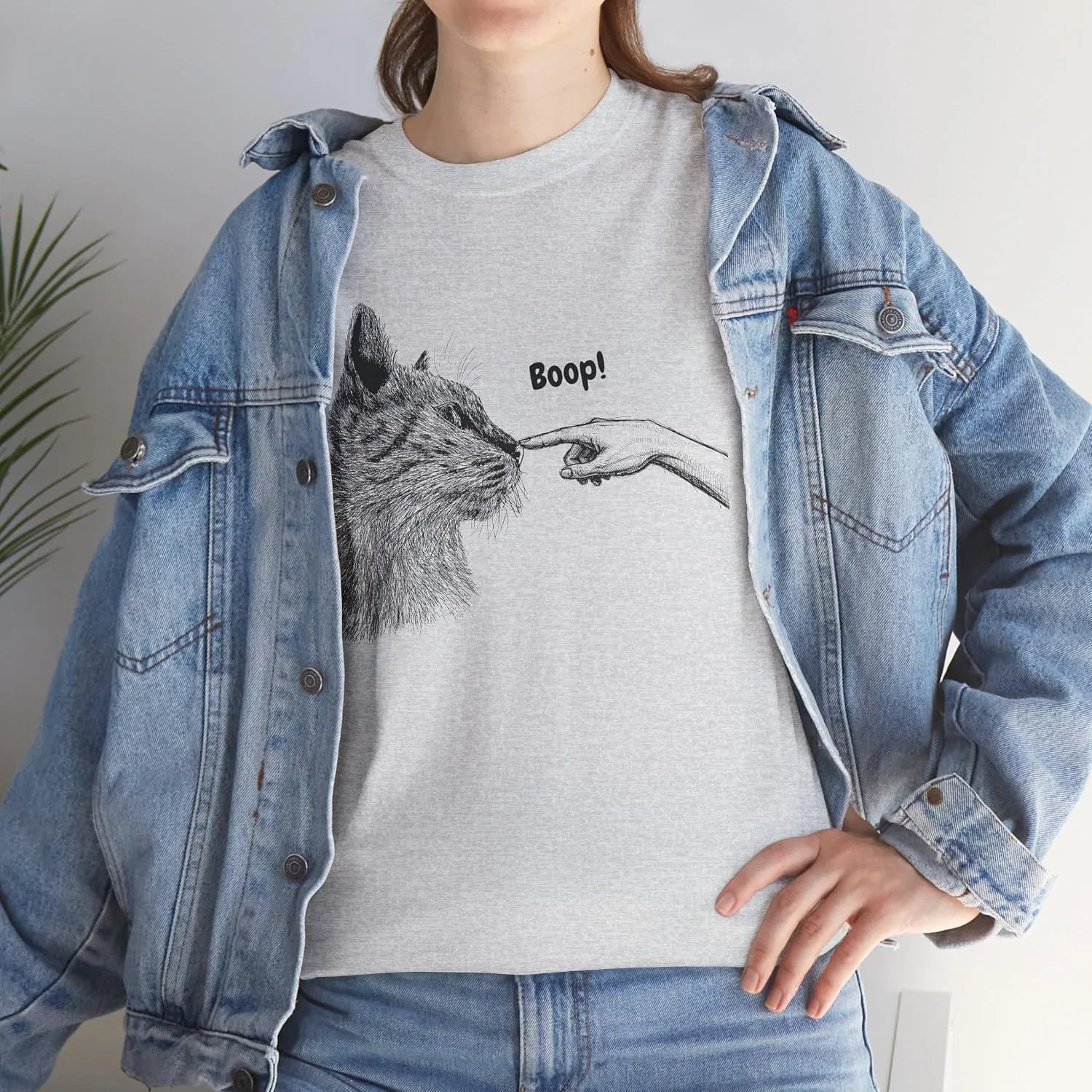 Женская футболка с принтом Boop Cat Graphic, Retro Meme Cute Pet Lover Tee, пепельный — фото 2