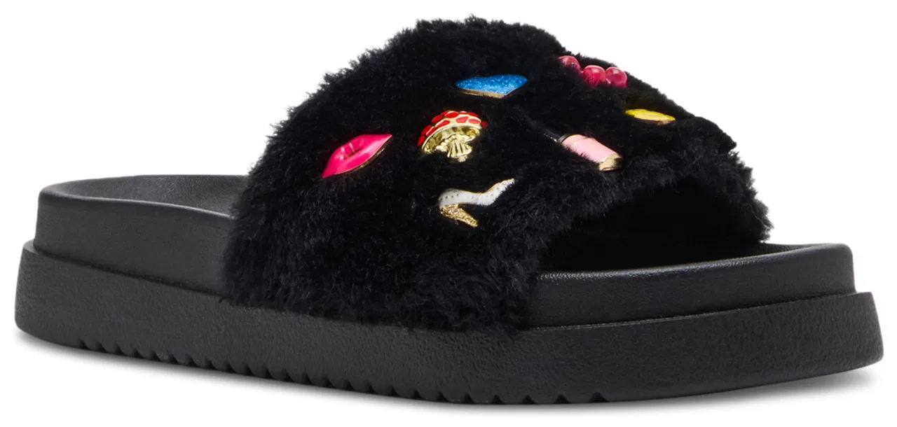 Детские тапочки-слайды с мехом и декором Steve Madden, Black — фото 2