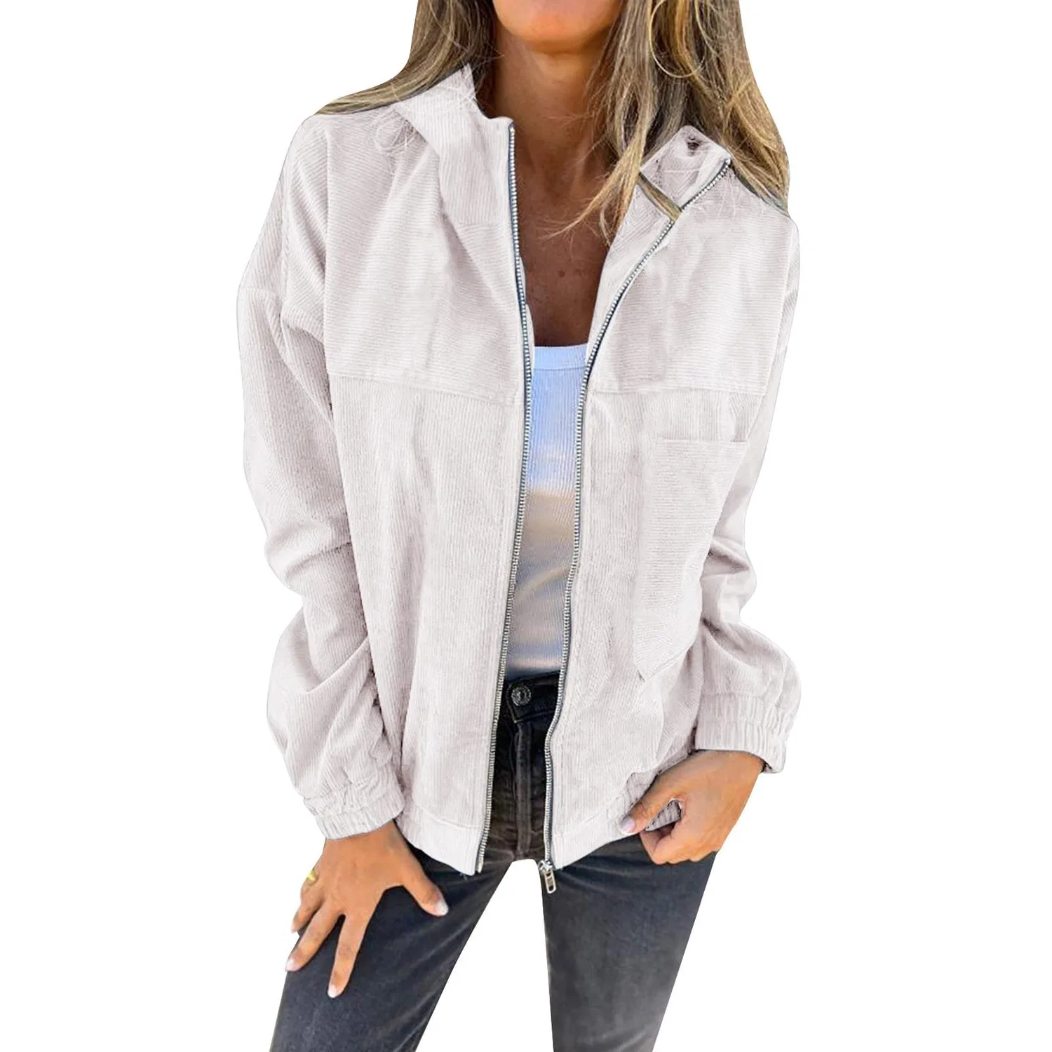 Женское пальто из вельвета с молнией Shacket Zip Up, bianco