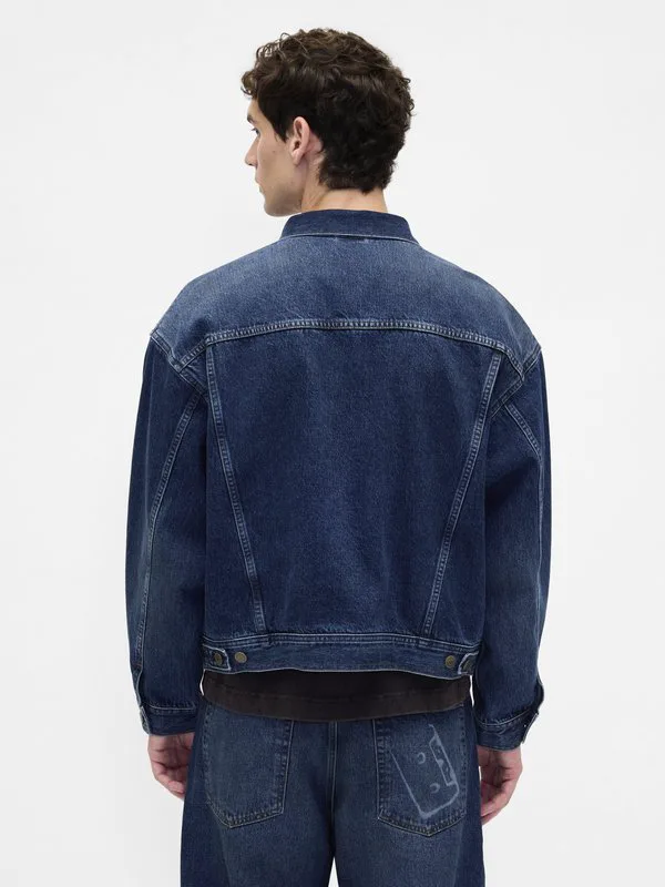 Джинсовая куртка stranger things с фланелевой подкладкой Gap, True Indigo — фото 4