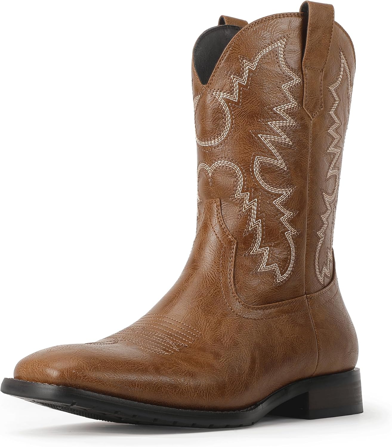 

Мужские ковбойские ботинки Mofri с квадратным носком, классические западные с вышивкой, на толстом каблуке, без шнурков, коричневый