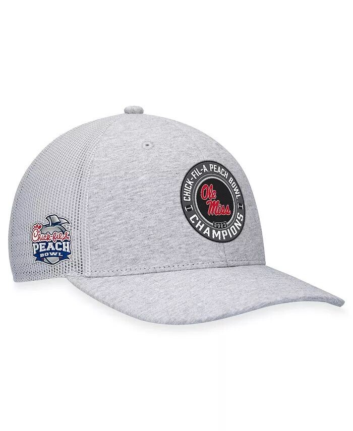 

Мужская регулируемая шляпа Heather Grey Ole Miss Rebels 2023 Peach Bowl Champions Trucker Top Of The World, серый