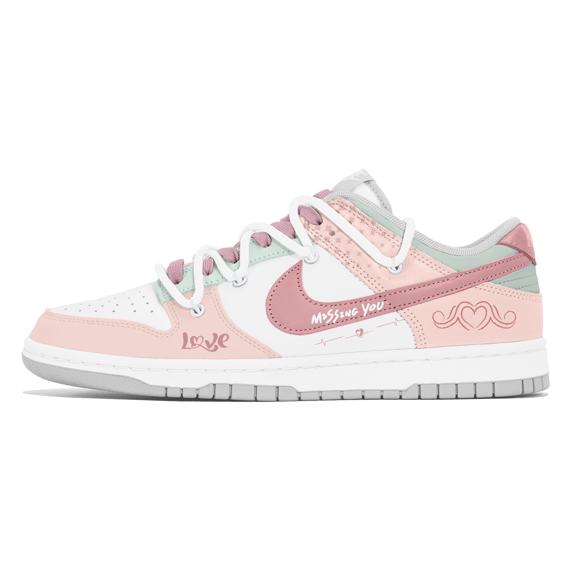 

Nike Кроссовки для скейтбординга Dunk, износостойкие, низкие, мужские, розовые, белые