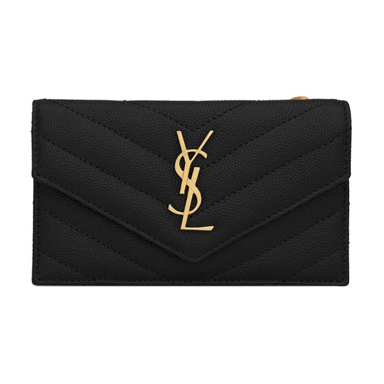 

SAINT LAURENT Кошелек для монет и карт из коровьей кожи с монограммой, женские, черные