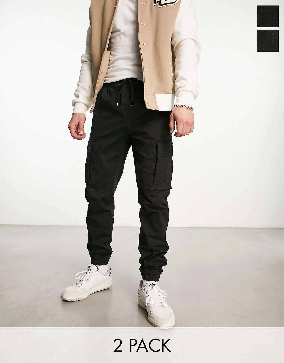 

Черные брюки-карго из 2 пар Pull&Bear, Черный, Черные брюки-карго из 2 пар Pull&Bear