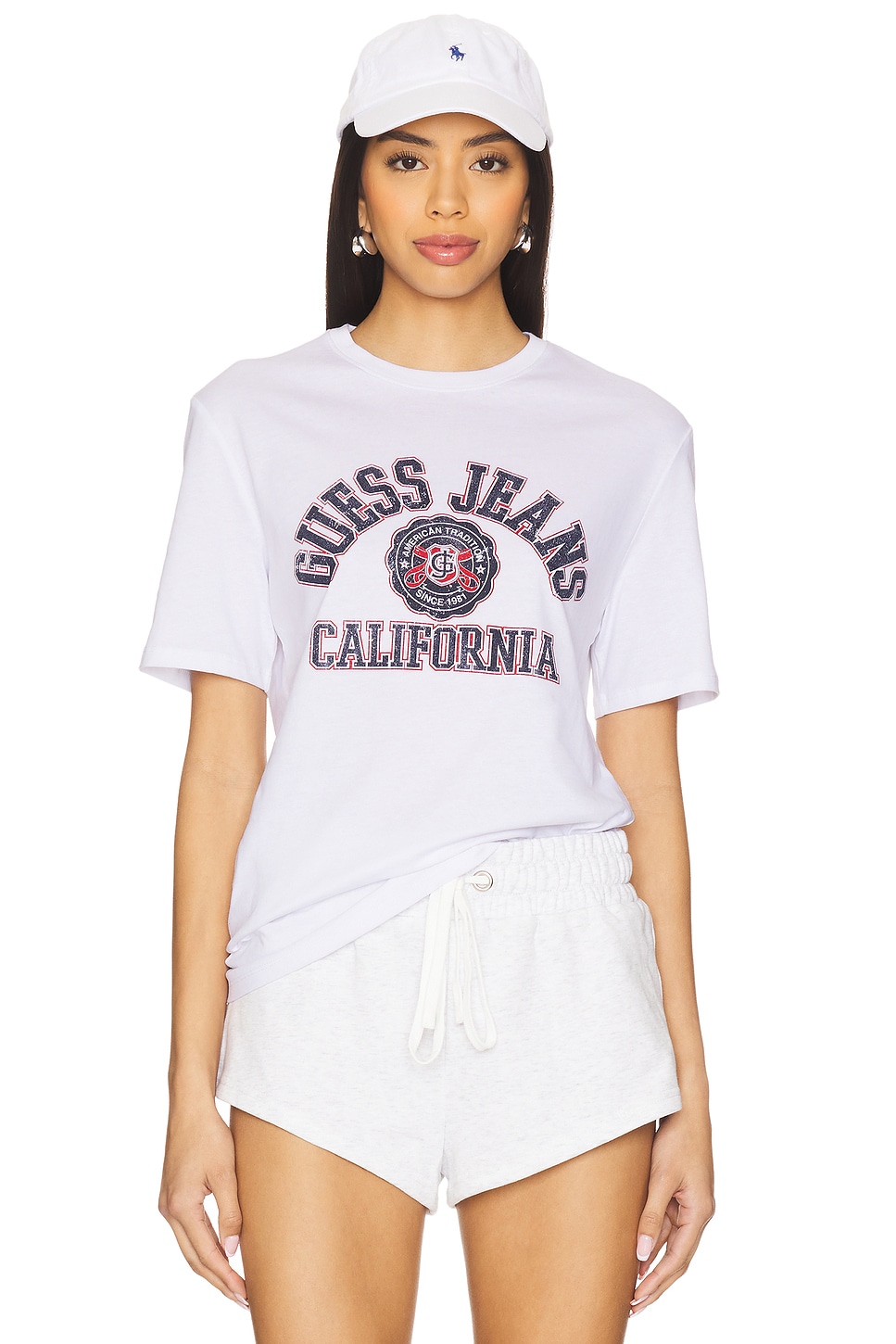 

Футболка с коротким рукавом и принтом в обтяжку Guess Jeans, pure white