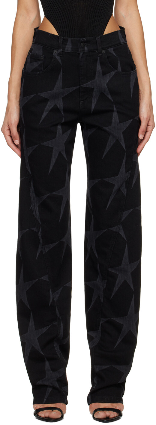 

Черные джинсы со звездами Mugler, цвет Black big star