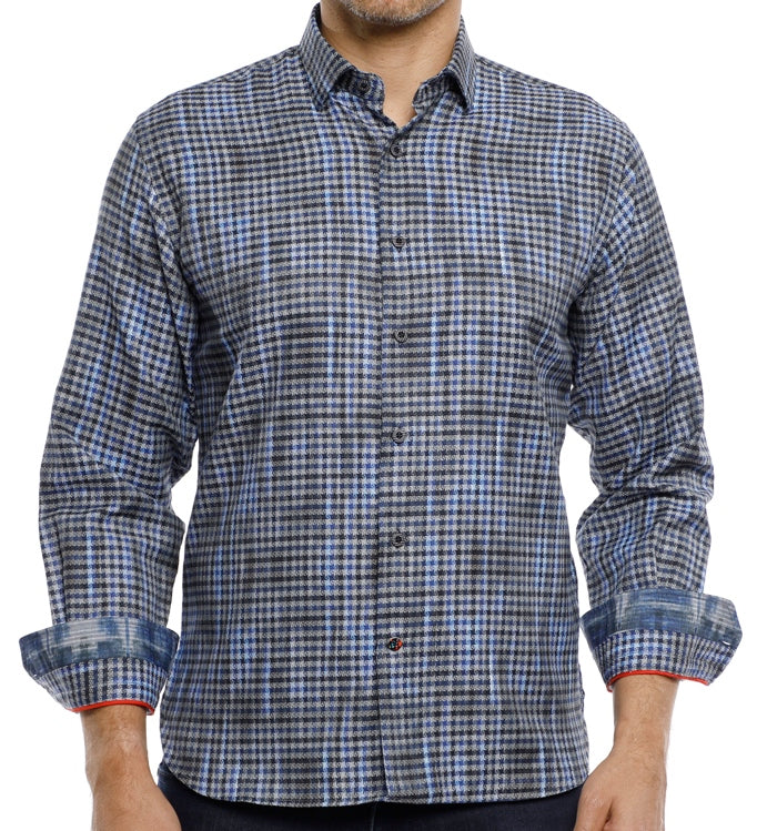 

Мальчиковая рубашка в синюю клетку с коричневыми отметинами Luchiano Visconti