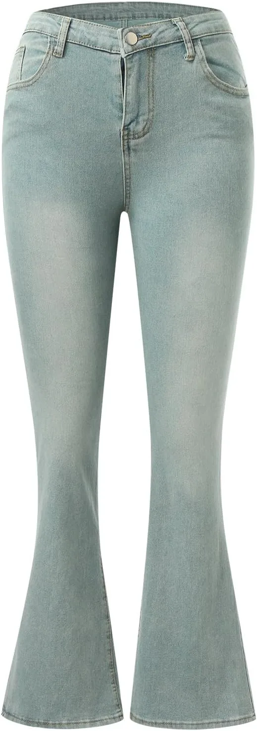 Женские джинсы Bell Bottom High Waisted Wide Leg Stretchy Denim Raw Hem — фото 4