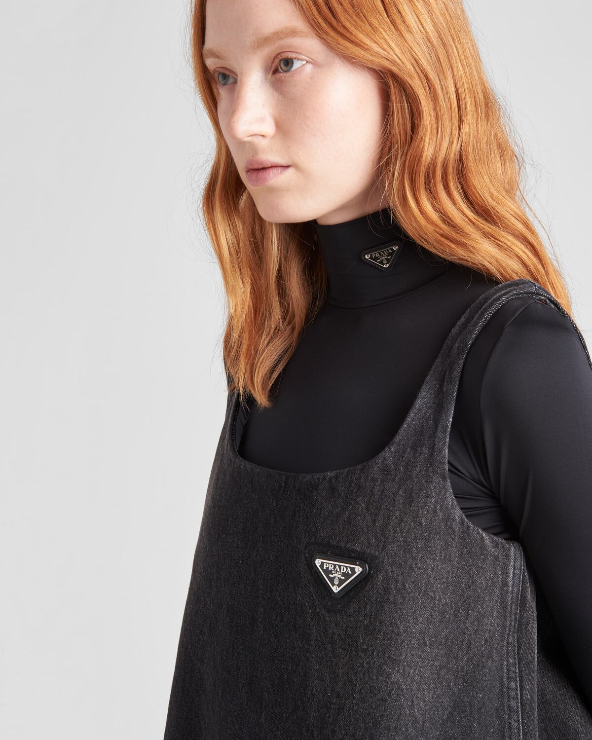 Джемпер с воротником-стойкой из джерси Prada, черный — фото 3