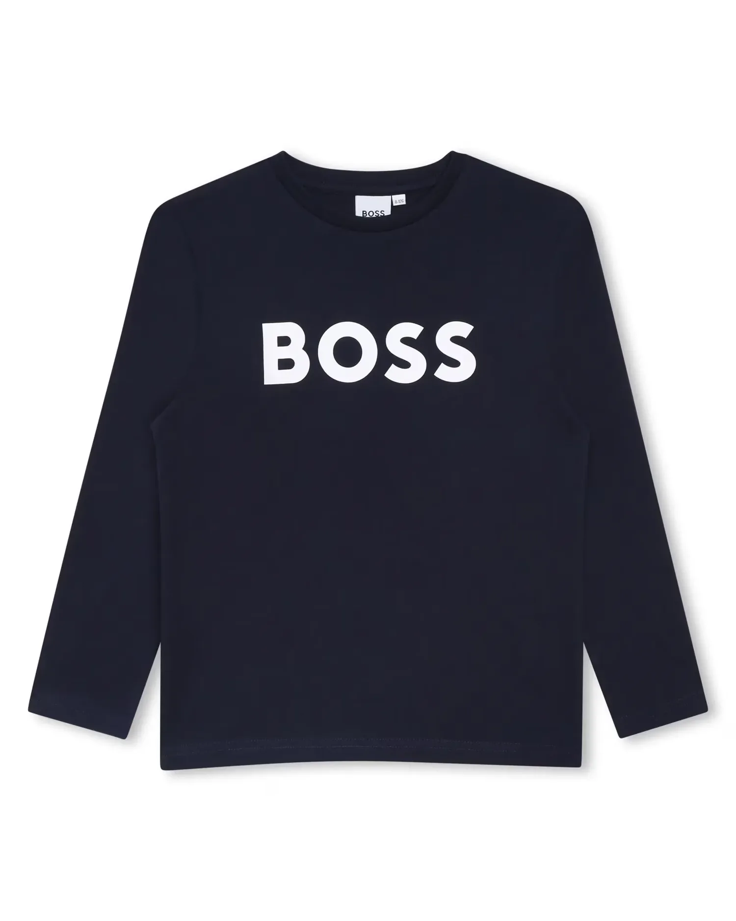 Детская длинносливная футболка с рисунком на передней части из хлопка BOSS Kidswear, темно-синий