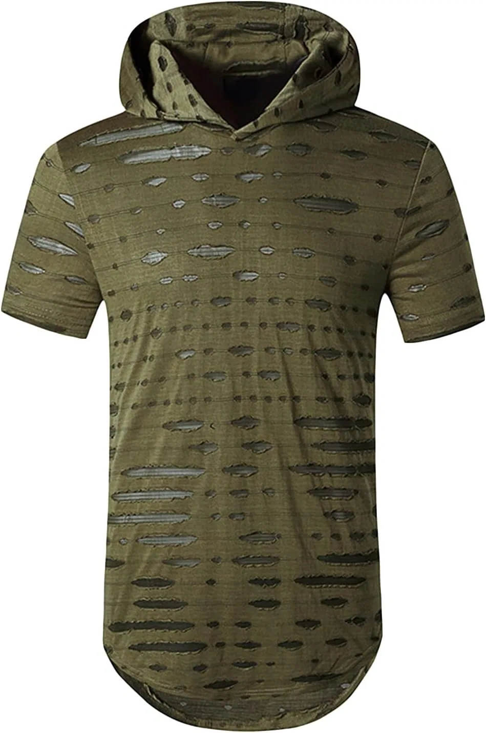 Мужская футболка с капюшоном и разрывами Solid Color, Army Green