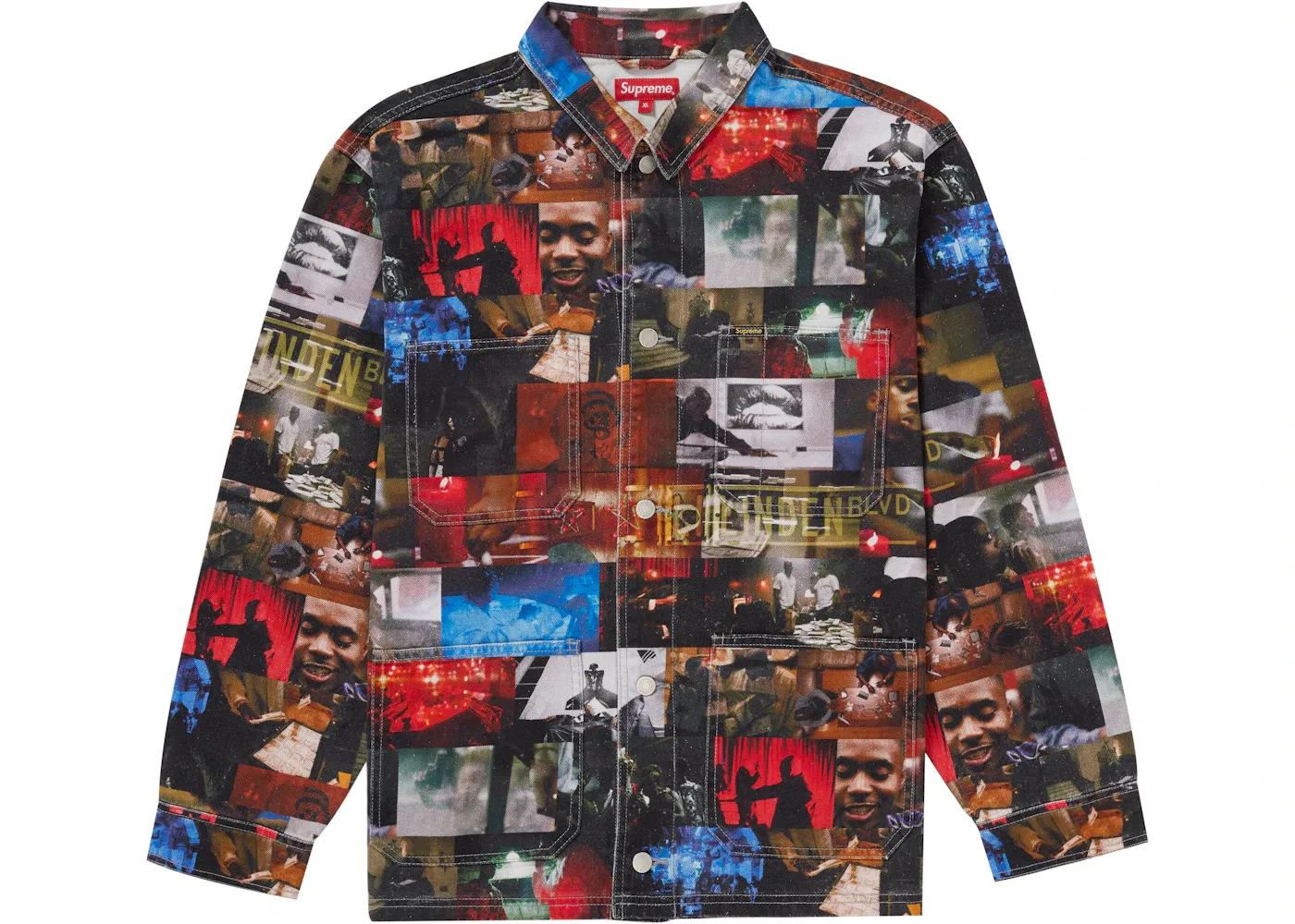 Мужское пальто-куртка джинсовое с принтом Nas and DMX Collage Denim Chore Coat Supreme, Multicolor
