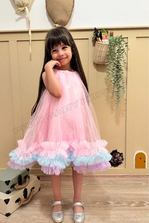 Детское платье для девочек с разноцветными рюшами Penu Baby Kids, Pink — фото 4