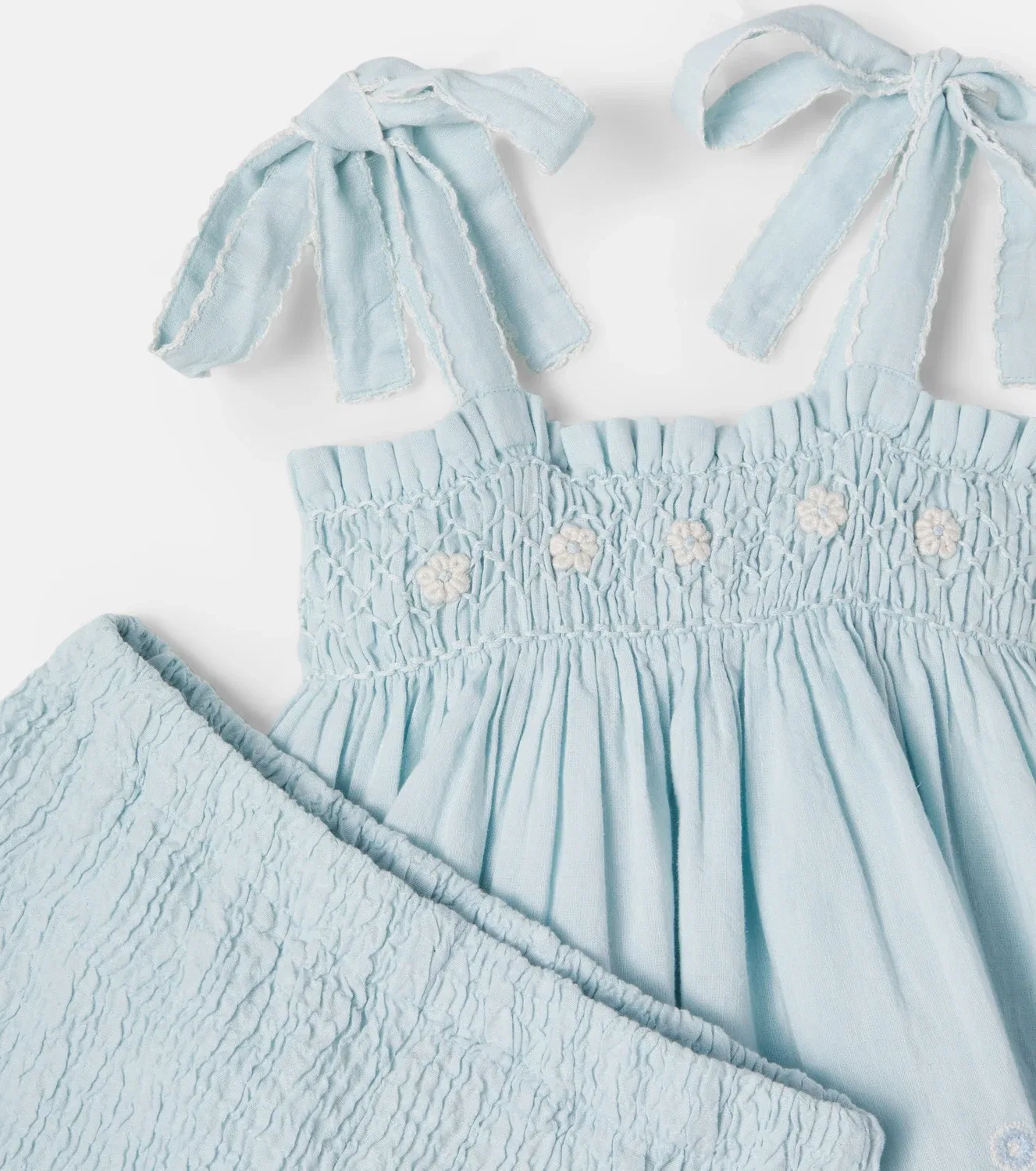 Комплект из топа и шорт с бретельками на завязках Maya Bebe Organic, Cloud Blue — фото 3