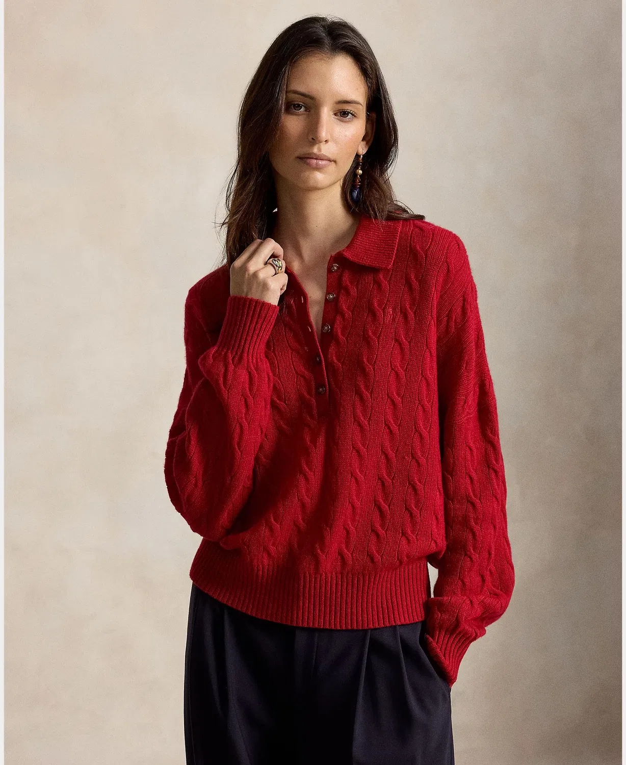 Женский джемпер, Henley Punto Ochos, Polo Ralph Lauren, красный