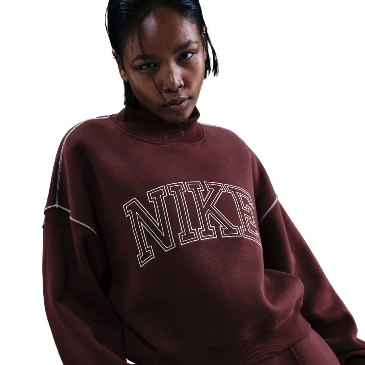 Женская толстовка Phoenix Fleece Mock Neck Nike, цвет Maroon/Maroon
