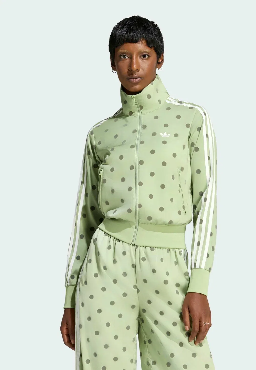 Атласная толстовка в горошек на молнии Adidas Originals, Magic Lime