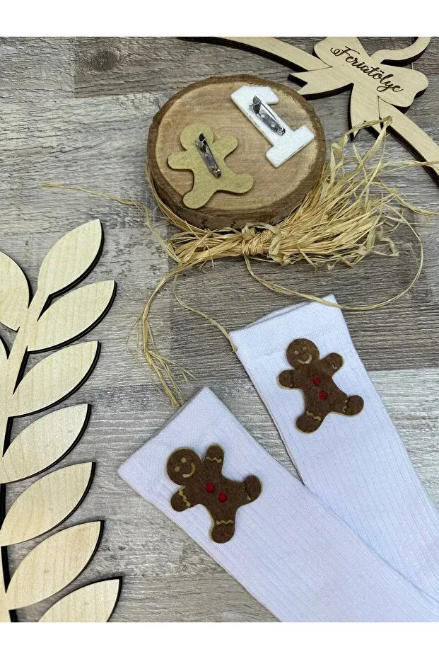 Детские носки для новорожденных до колена с принтом Cookie Man Concept Feriatolye, White — фото 3