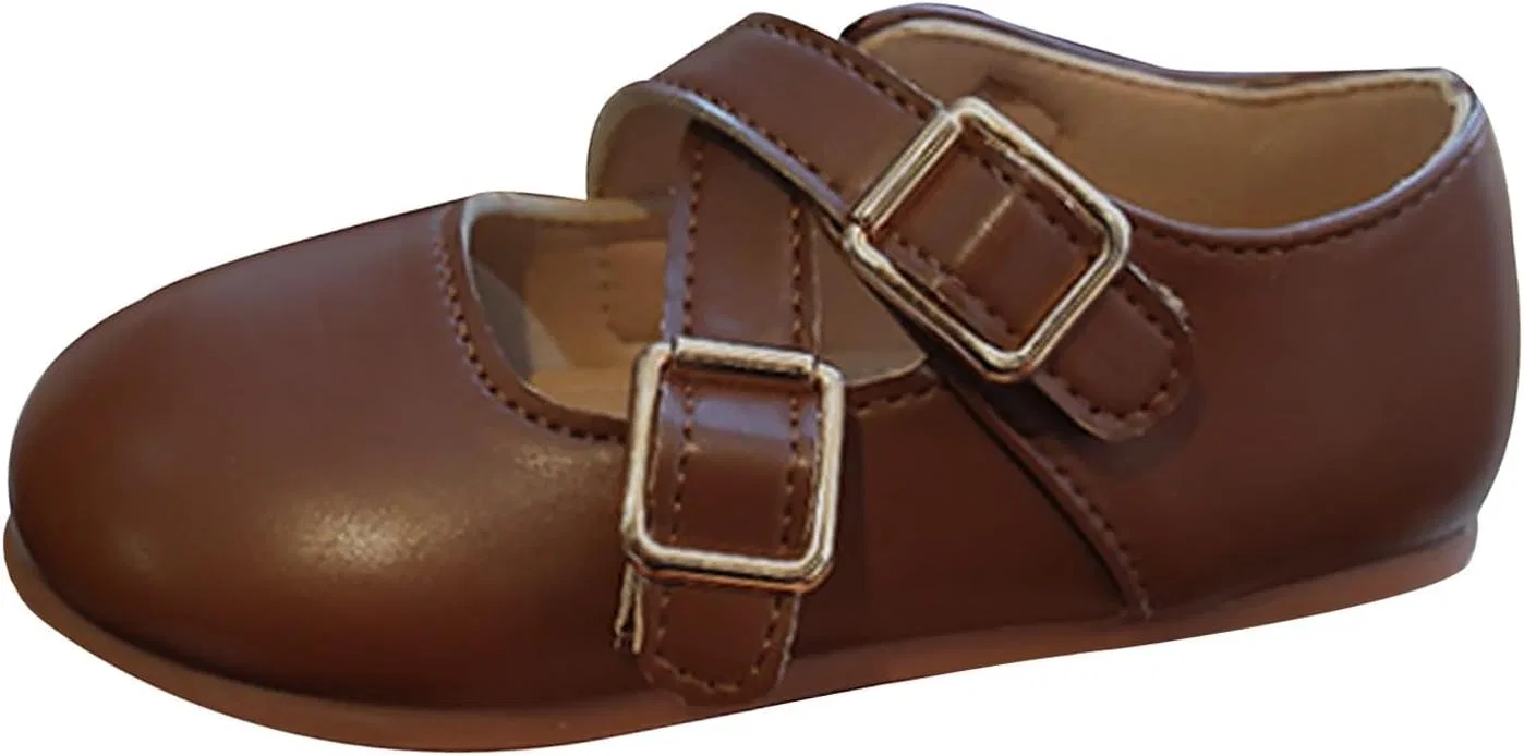 Детские туфли-мокасины для девочек с пряжкой, Brown