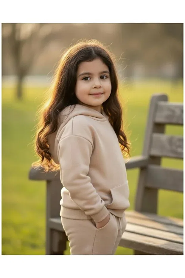 Детский комплект из футера для девочек с принтом Rabbit patterned girl's double set Shop, Beige — фото 2