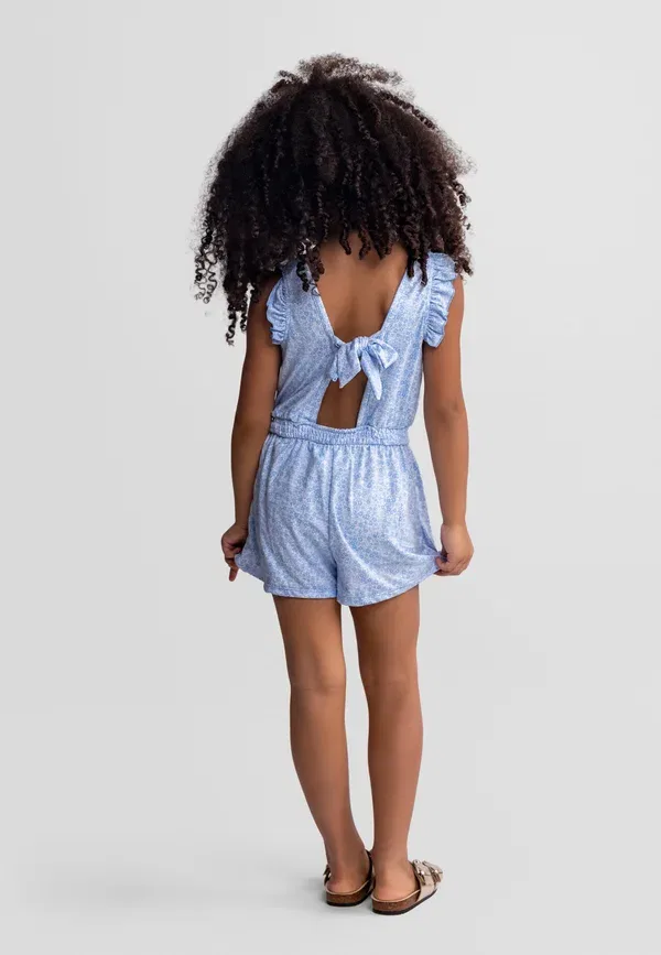 Комбинезон с цветочным принтом Floral short playsuit with elastic wais Minoti, синий — фото 2
