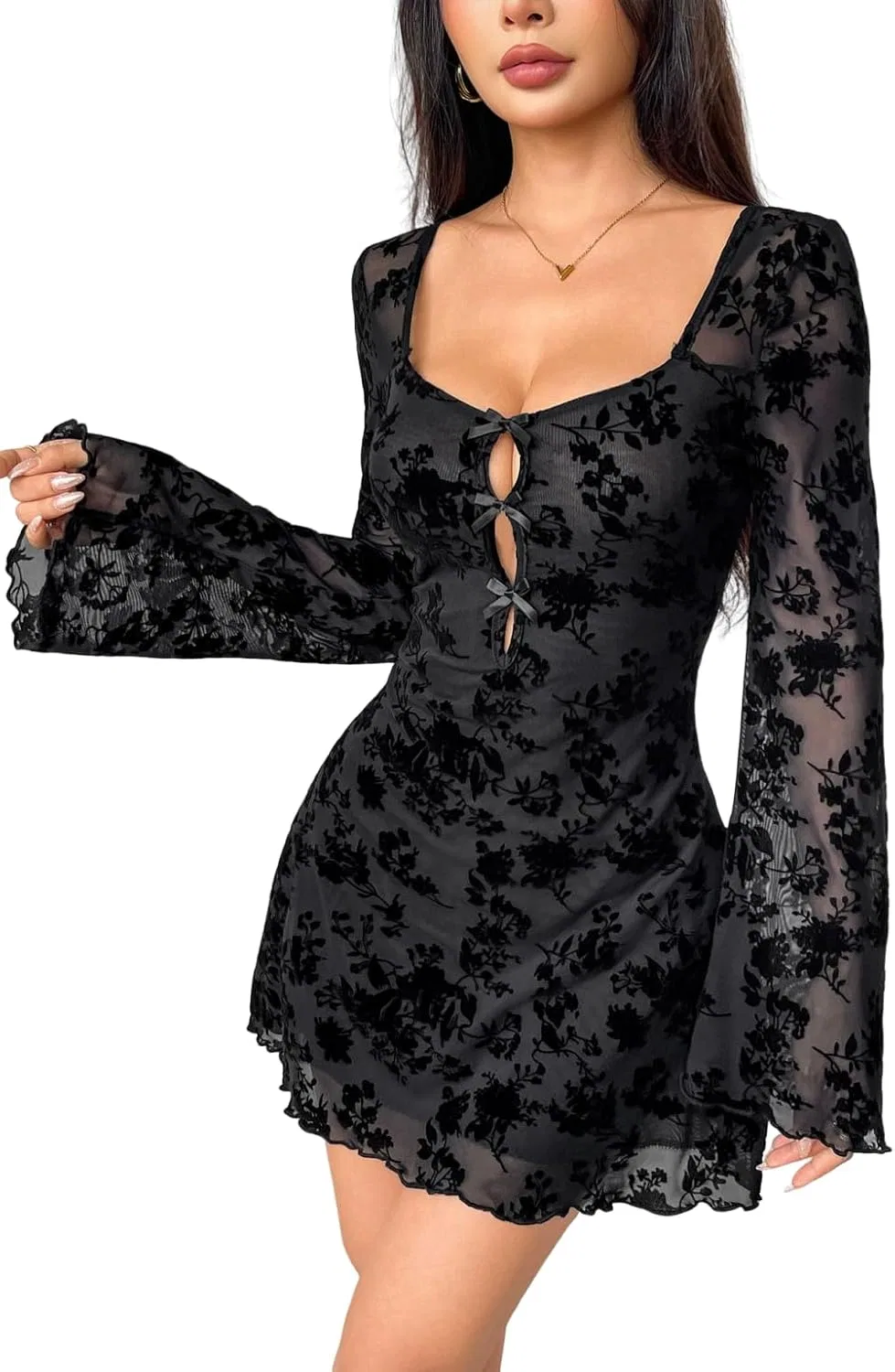 Женское платье с цветочным принтом Jacquard Mesh Vintage, Black