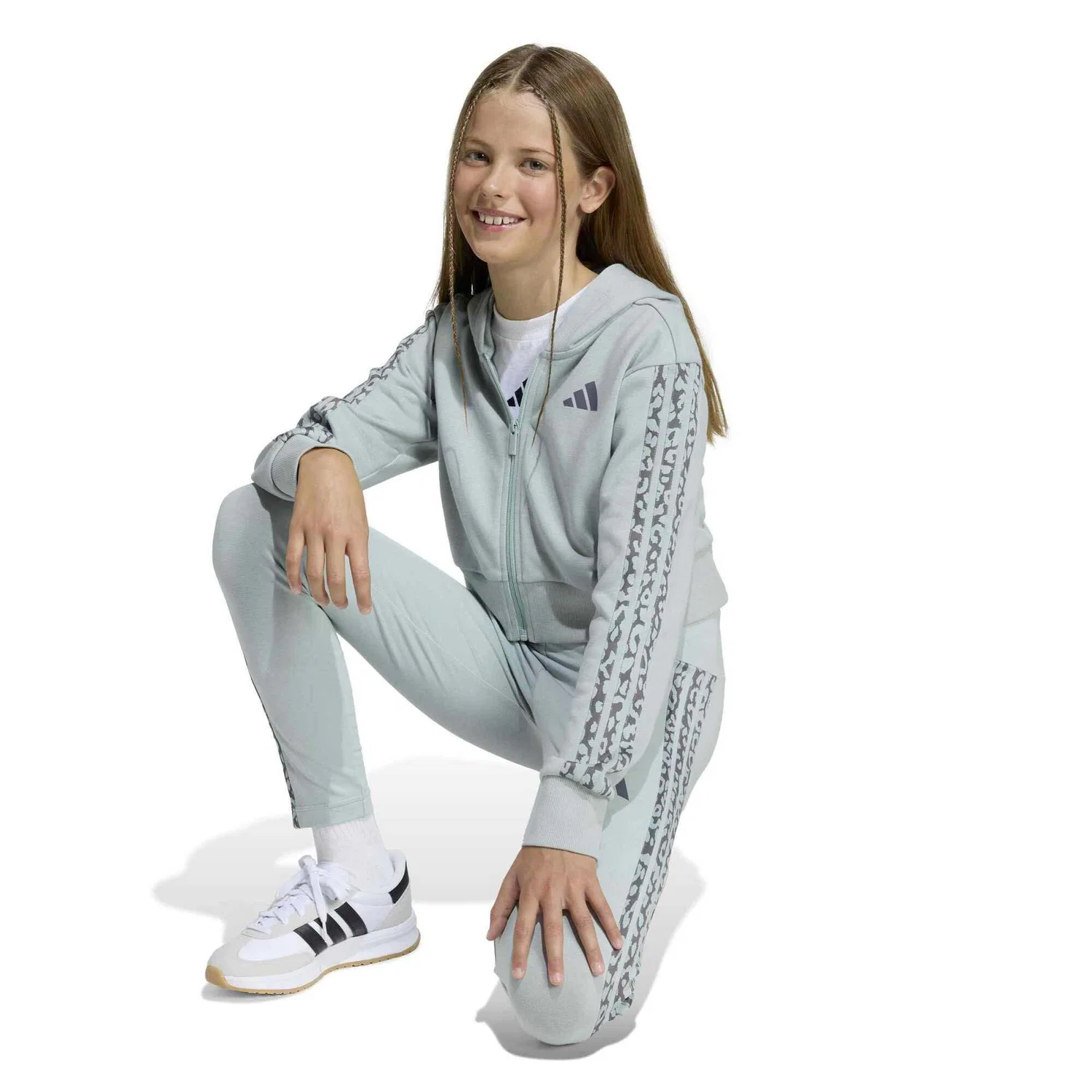 Детский свитшот с молнией и принтом Adidas Sport, Цвет Grun Hellcyan — фото 4